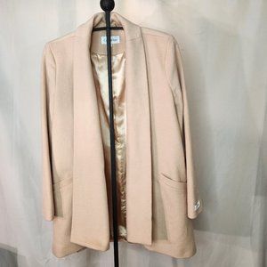 Calvin Klein Beige Wool Coat, Size Large with 2 Pockets, Button Closure